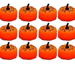 12pcs Mini Pumpkin Candles Flameless Candle Lights Thanksgiving Pumpkin Tea Lights LED Tea Light Pumpkin Candles Battery Operated Autumn Halloween Thanksgiving Home Decoration