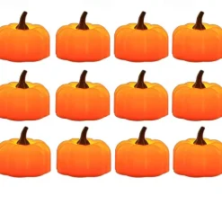 12pcs Mini Pumpkin Candles Flameless Candle Lights Thanksgiving Pumpkin Tea Lights LED Tea Light Pumpkin Candles Battery Operated Autumn Halloween Thanksgiving Home Decoration