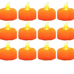 12pcs Mini Pumpkin Candles Flameless Candle Lights Thanksgiving Pumpkin Tea Lights LED Tea Light Pumpkin Candles Battery Operated Autumn Halloween Thanksgiving Home Decoration