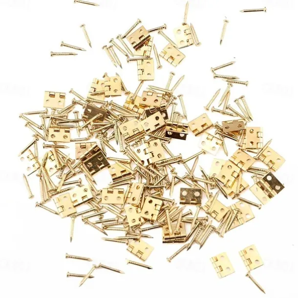 50pcs Mini Pure Copper Hinges Retro Brass Hinges With 200 Pieces Replacement Screws For Wooden Box Jewelry Chest Box Cabinet DIY Accessories (10 X 8mm/0.4 X 0.3inch)