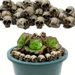 20pcs Mini Skulls, Halloween Small Skeleton Head Flowerpot Decor Realistic Skull Crafts Garden Decoration Bonsai Courtyard Ornaments