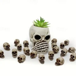 20pcs Mini Skulls, Halloween Small Skeleton Head Flowerpot Decor Realistic Skull Crafts Garden Decoration Bonsai Courtyard Ornaments