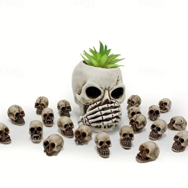20pcs Mini Skulls, Halloween Small Skeleton Head Flowerpot Decor Realistic Skull Crafts Garden Decoration Bonsai Courtyard Ornaments