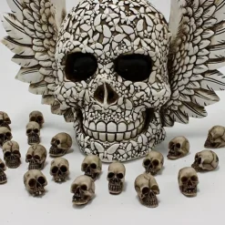 20pcs Mini Skulls, Halloween Small Skeleton Head Flowerpot Decor Realistic Skull Crafts Garden Decoration Bonsai Courtyard Ornaments