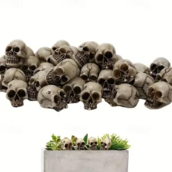 20pcs Mini Skulls, Halloween Small Skeleton Head Flowerpot Decor Realistic Skull Crafts Garden Decoration Bonsai Courtyard Ornaments