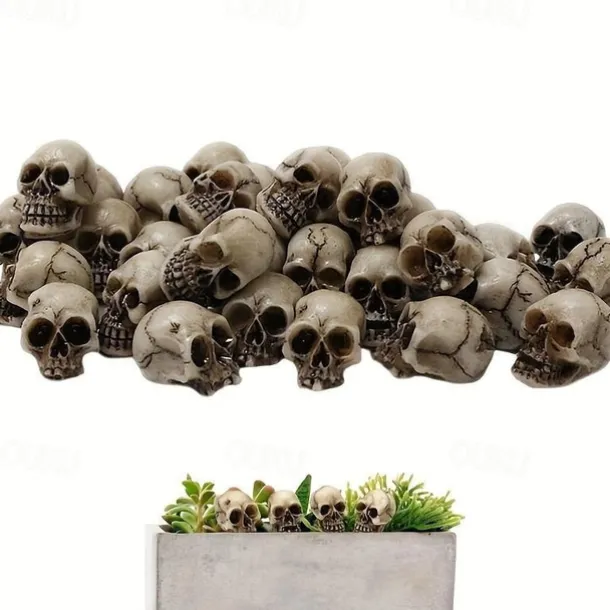 20pcs Mini Skulls, Halloween Small Skeleton Head Flowerpot Decor Realistic Skull Crafts Garden Decoration Bonsai Courtyard Ornaments