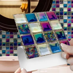 10pcs Mosaic Tile Sticker Waterproof Bathroom Wall Decoration Self-Adhesive Kitchen Oil Proof Wall Sticker Wall Decals 10*10cm