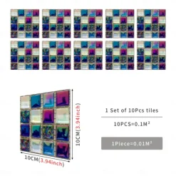 10pcs Mosaic Tile Sticker Waterproof Bathroom Wall Decoration Self-Adhesive Kitchen Oil Proof Wall Sticker Wall Decals 10*10cm