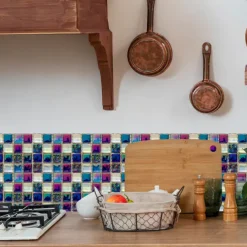 10pcs Mosaic Tile Sticker Waterproof Bathroom Wall Decoration Self-Adhesive Kitchen Oil Proof Wall Sticker Wall Decals 10*10cm