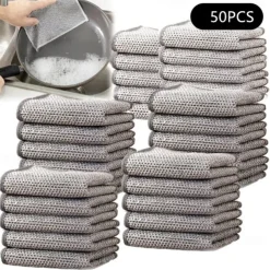 10/20/50pcs Multipurpose Wire Dishwashing Rags for Wet and Dry 2025 New Multifunctional Non-scratch Wire Dishcloth,Scrubs and Cleans for Dishes, Stove Tops, Easy Rinsing, Machine Washable