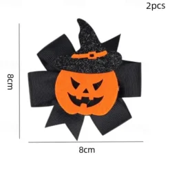 2pcs New Children's Bow Hair Clip Halloween Pumpkin Head Witch Hat Swallowtail Bow Clip