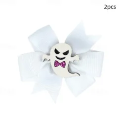 2pcs New Children's Bow Hair Clip Halloween Pumpkin Head Witch Hat Swallowtail Bow Clip