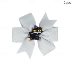 2pcs New Children's Bow Hair Clip Halloween Pumpkin Head Witch Hat Swallowtail Bow Clip