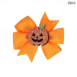 2pcs New Children's Bow Hair Clip Halloween Pumpkin Head Witch Hat Swallowtail Bow Clip