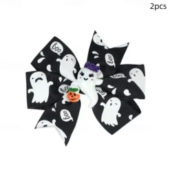 2pcs New Children's Bow Hair Clip Halloween Pumpkin Head Witch Hat Swallowtail Bow Clip