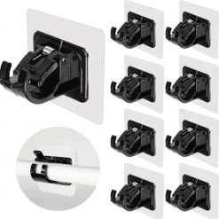 16PCS No-Drill Curtain Rod Brackets - Self-Adhesive Plastic Hooks, Universal Wall Mount for Bathroom, Kitchen, Home, and Hotel