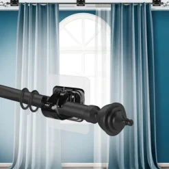 16PCS No-Drill Curtain Rod Brackets - Self-Adhesive Plastic Hooks, Universal Wall Mount for Bathroom, Kitchen, Home, and Hotel