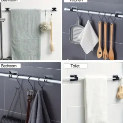 16PCS No-Drill Curtain Rod Brackets - Self-Adhesive Plastic Hooks, Universal Wall Mount for Bathroom, Kitchen, Home, and Hotel