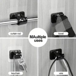 16PCS No-Drill Curtain Rod Brackets - Self-Adhesive Plastic Hooks, Universal Wall Mount for Bathroom, Kitchen, Home, and Hotel