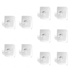 16PCS No-Drill Curtain Rod Brackets - Self-Adhesive Plastic Hooks, Universal Wall Mount for Bathroom, Kitchen, Home, and Hotel