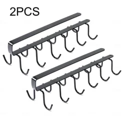 2pcs No-Drill Household Kitchen Cup Racks: Cabinet Hanging Shelves, Suspended Cup Holder Hooks for Organizing and Storing Cups