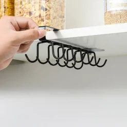 2pcs No-Drill Household Kitchen Cup Racks: Cabinet Hanging Shelves, Suspended Cup Holder Hooks for Organizing and Storing Cups