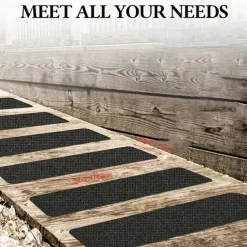 10pcs Non Slip Outdoor Stair Treads 6x24 Black Pre-Cut 80 Grit Anti Slip Grip Tape Non Skid Heavy Duty Traction Adhesive Step Stripes For Staircase Skateborad And Deck