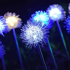 2pcs Outdoor Solar Dandelion Shaped Lawn Light IP65 Waterproof Garden Lamp for Christmas Patio Wedding Party Holiday Yard Trail Decoration Lingting
