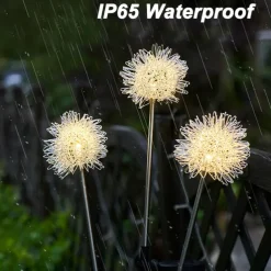 2pcs Outdoor Solar Dandelion Shaped Lawn Light IP65 Waterproof Garden Lamp for Christmas Patio Wedding Party Holiday Yard Trail Decoration Lingting