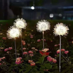 2pcs Outdoor Solar Dandelion Shaped Lawn Light IP65 Waterproof Garden Lamp for Christmas Patio Wedding Party Holiday Yard Trail Decoration Lingting