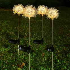 2pcs Outdoor Solar Dandelion Shaped Lawn Light IP65 Waterproof Garden Lamp for Christmas Patio Wedding Party Holiday Yard Trail Decoration Lingting