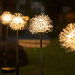 2pcs Outdoor Solar Dandelion Shaped Lawn Light IP65 Waterproof Garden Lamp for Christmas Patio Wedding Party Holiday Yard Trail Decoration Lingting