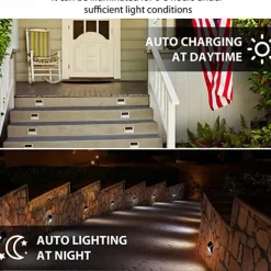 6/12pcs Outdoor Wall Lights Solar Step Fence Lights Stair Waterproof Garden Patio Outdoor Wall Lights Solar Waterproof Lighting Decoration Lamp