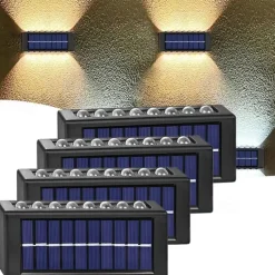 2pcs Outdoor Wall Lights Solar Waterproof LED Lamp Porch Wall Lamps 6LEDs Courtyard Lighting for Garden Balcony Decorative Landscape Street Light