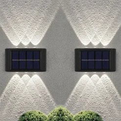 2pcs Outdoor Wall Lights Solar Waterproof LED Lamp Porch Wall Lamps 6LEDs Courtyard Lighting for Garden Balcony Decorative Landscape Street Light