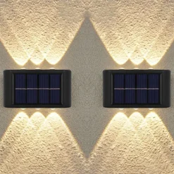 2pcs Outdoor Wall Lights Solar Waterproof LED Lamp Porch Wall Lamps 6LEDs Courtyard Lighting for Garden Balcony Decorative Landscape Street Light