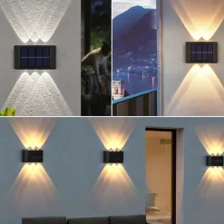 2pcs Outdoor Wall Lights Solar Waterproof LED Lamp Porch Wall Lamps 6LEDs Courtyard Lighting for Garden Balcony Decorative Landscape Street Light