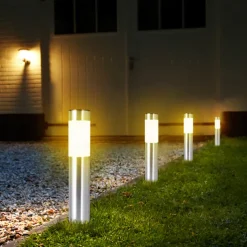 2pcs Pathway Lights Solar Outdoor Garden Lights Stainless Steel Waterproof LED Patio Light Villa Backyard Street Lighting Courtyard Landscape Decoration Lamp