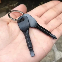 2pcs Portable Phillips & Slotted Screwdriver Key Ring Set - Multi-Functional Mini Pocket Repair Tool Gadget for Camping Accessories