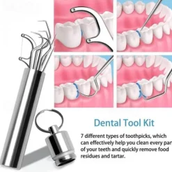 7Pcs Portable Stainless Steel Toothpicks Pocket Set Reusable Metal Toothpicks Cleaning Kit with Holder for Outdoor Picnic Camping Traveling