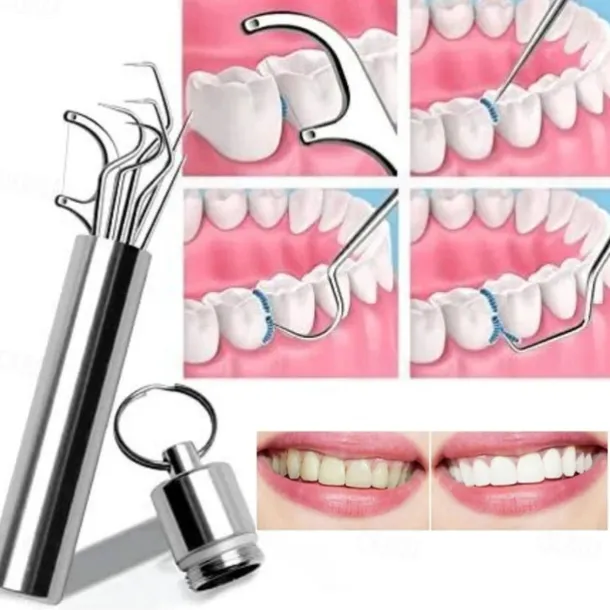 7Pcs Portable Stainless Steel Toothpicks Pocket Set Reusable Metal Toothpicks Cleaning Kit with Holder for Outdoor Picnic Camping Traveling