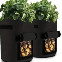 2pcs Potato Grow Bags 4/7/10 Gallon Inflatable Waterproof Fabric Sweet Potato Planter Window Vegetable Peanut Grow Box Nursery Garden Bucket