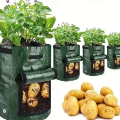 4pcs Potato Grow Bags 10 Gallon Grow Bags With Flap And Handles Plant Container Planter Pot For Potato Tomato And Vegetables Green