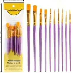 10pcs Professional Artist Paint Brushes Set - Perfect for Acrylic, Oil, Watercolor & Canvas Painting - Ideal for Kids & Professionals!