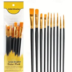 10pcs Professional Artist Paint Brushes Set - Perfect for Acrylic, Oil, Watercolor & Canvas Painting - Ideal for Kids & Professionals!