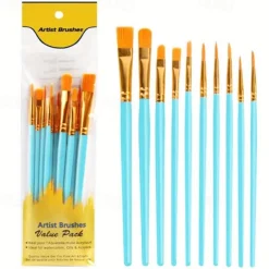 10pcs Professional Artist Paint Brushes Set - Perfect for Acrylic, Oil, Watercolor & Canvas Painting - Ideal for Kids & Professionals!
