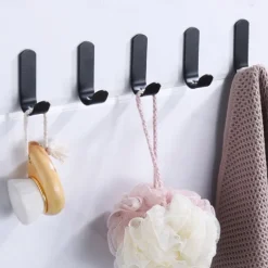 5pcs Punching Free Clothes Bag Hook Powerful Door Back Clothes and Hats Hanging Rack Wall Storage Bathroom Adhesive Hook Wall Hanging Wall