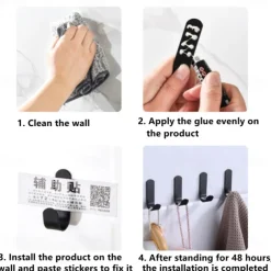 5pcs Punching Free Clothes Bag Hook Powerful Door Back Clothes and Hats Hanging Rack Wall Storage Bathroom Adhesive Hook Wall Hanging Wall