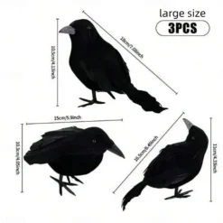 3pcs Realistic Black Crow Feather Halloween Decoration Props Set - Spooky Indoor and Outdoor Decor