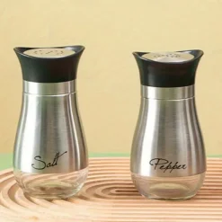 2pcs Refillable Salt & Pepper Shakers Set - Stainless Steel Lid Container for Home, Restaurant, and Picnic - 3.4oz Kitchen Accessories